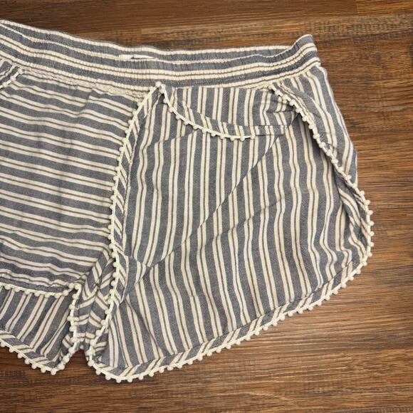 Madewell Oahu Cover-Up Shorts in Stripe White blue pom pom trim MEDIUM cotton - Picture 6 of 9